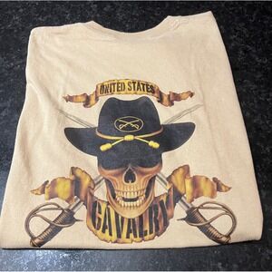 Port and Company 5th Squadron 1st US Cavalry Regiment Skull T-Shirt Tan Large